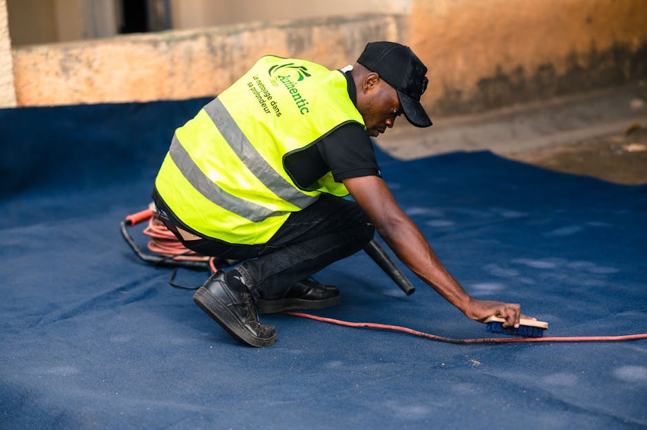 Professional cleaner performing carpet care